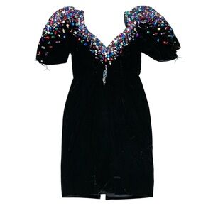 Vintage Claire’s Collection Beaded Luxury Crushed Velvet Cocktail Dress